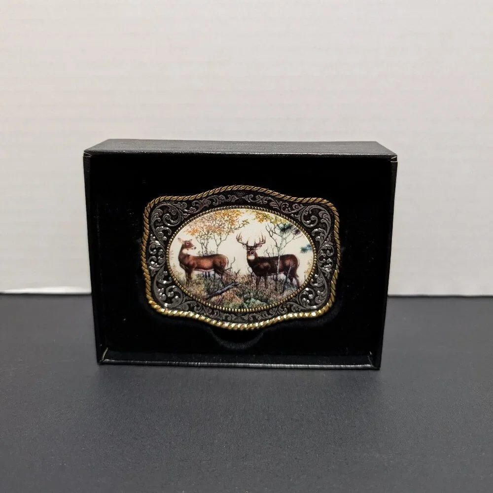 Franklin Mint Vintage Deer Belt Buckle Sportsman Year Series‎ Rick Fields New